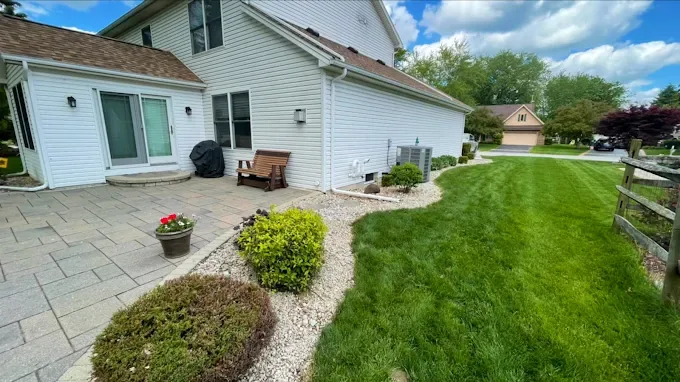 Residential backyard lawn and landscape beds