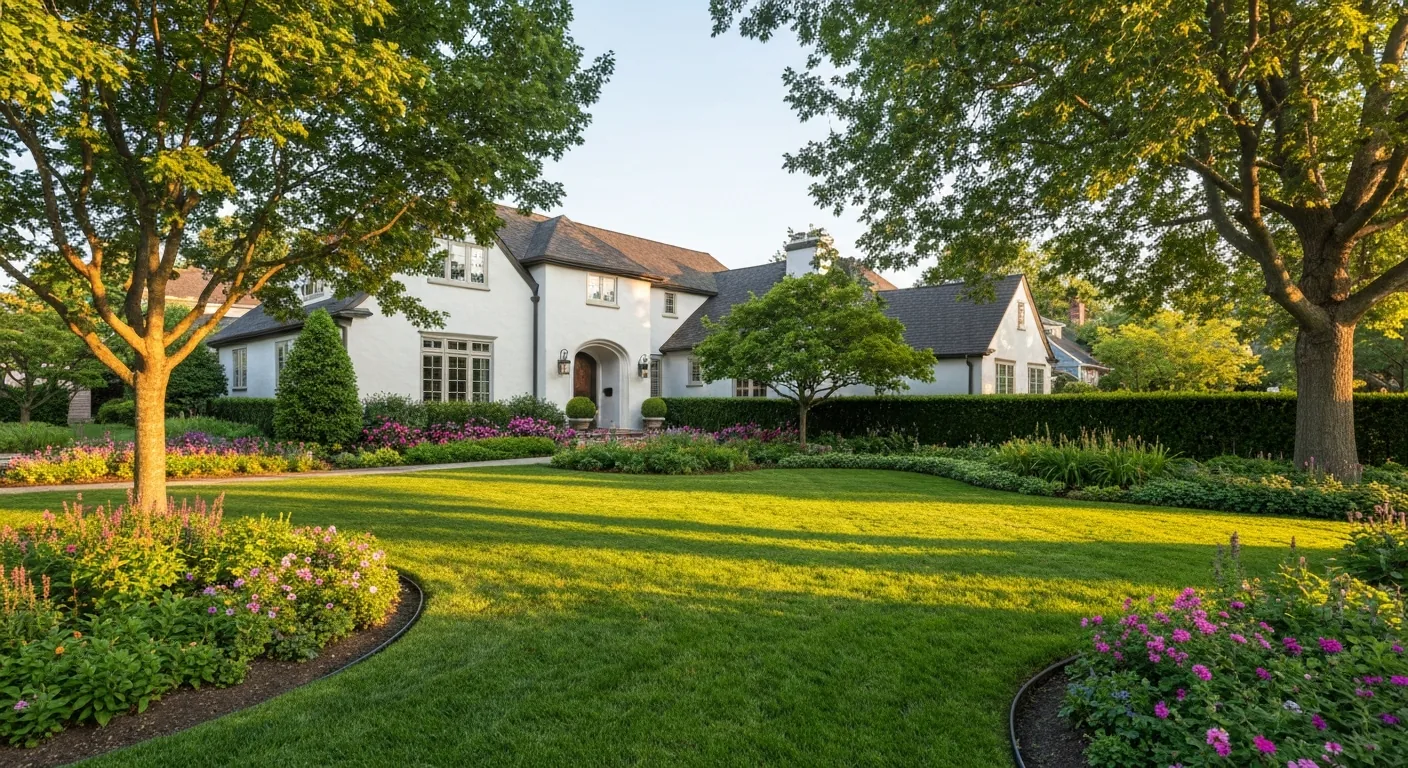 Manicured front lawn and landscaped beds maintained by 4D Lawn Care in Toledo, OH